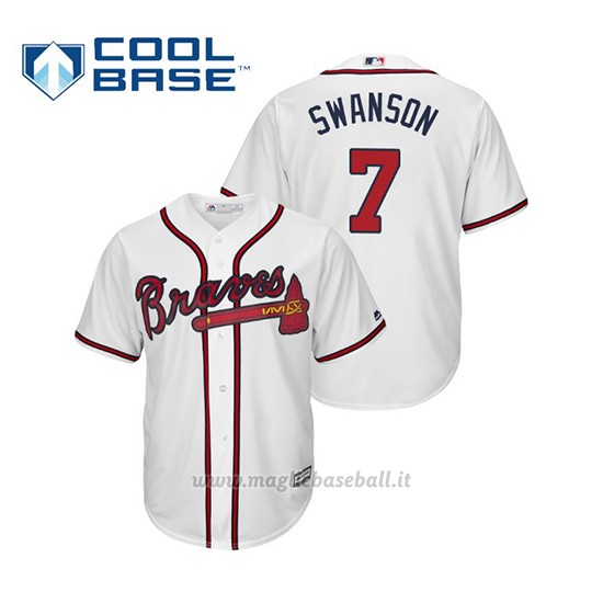 Maglia Baseball Uomo Atlanta Braves Dansby Swanson Cool Base Majestic 1ª2019 Bianco